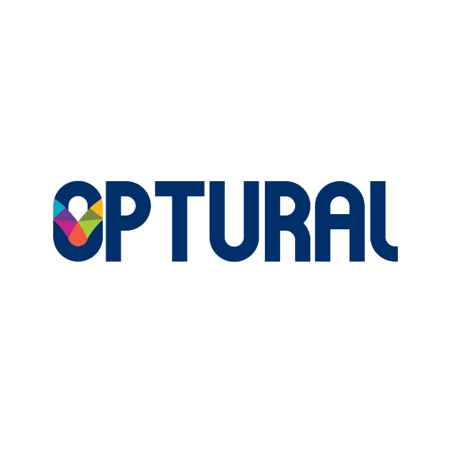 The official logo for Optural, featuring the brand name in bold blue capital letters with a stylized multi-colored 'O' representing diversity in wellness and pharmaceutical solutions.